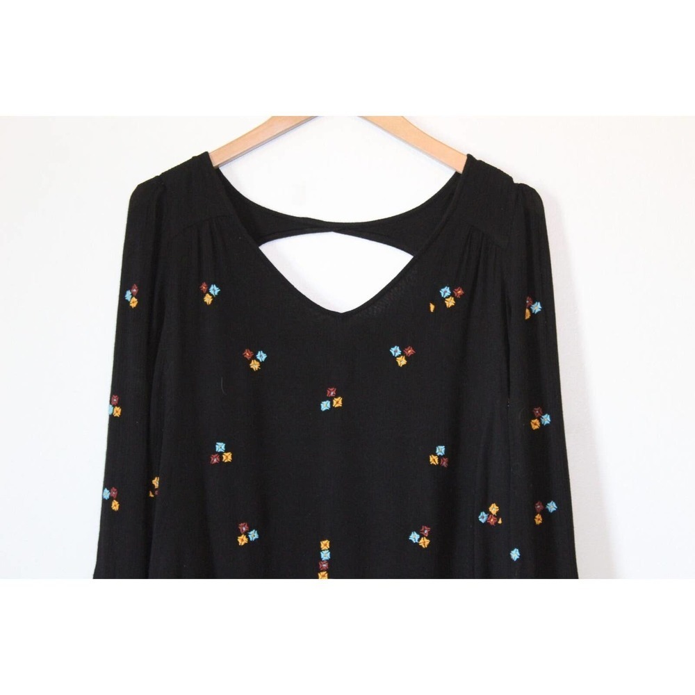 Free People Oxford Black Embroidered Swing Dress Gauzy Cutout Size Small H14117 - Picture 3 of 12